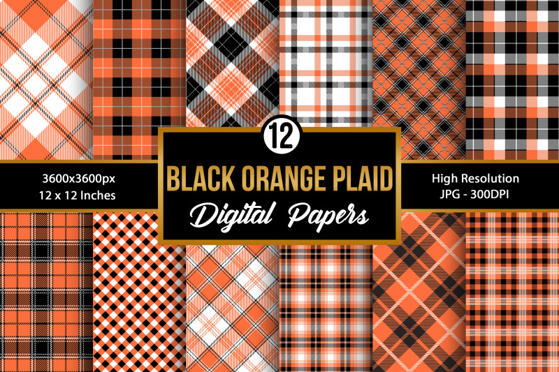 Black & Orange Plaid Pattern Backgrounds By CreativeStore | TheHungryJPEG