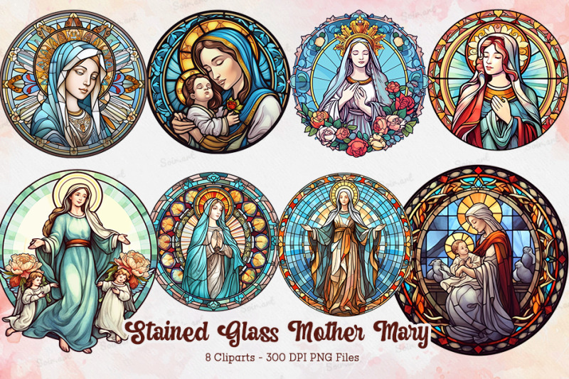 Brilliant Stained Glass Mother Mary By Zemira | TheHungryJPEG