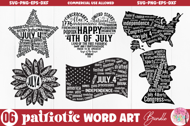 Patriotic Word art SVG Bundle By DESIGNS DARK | TheHungryJPEG