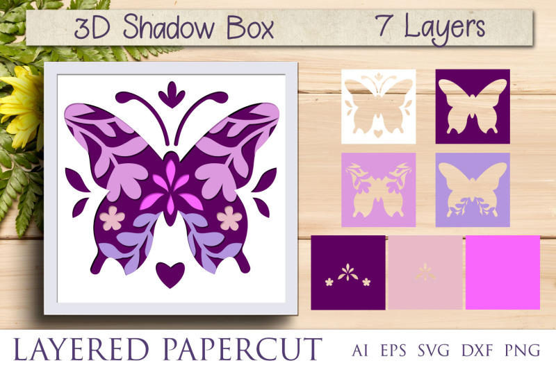 Butterfly And Flower Shadow Box Layered Papercut By Ananas Thehungryjpeg 