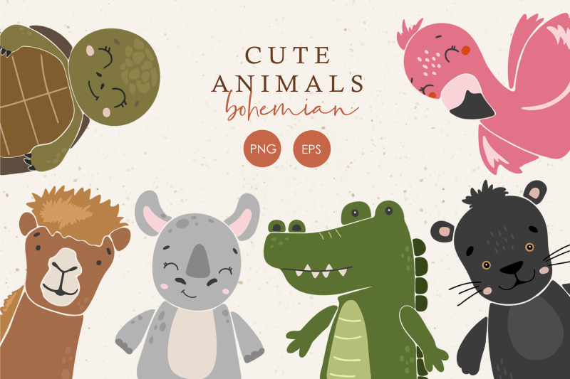 Baby animals clipart, Boho abstract animals, Digital nursery elements ...