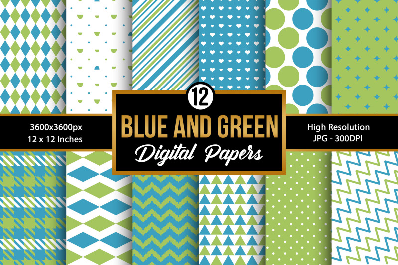 Blue & Green Digital Papers Backgrounds By CreativeStore | TheHungryJPEG