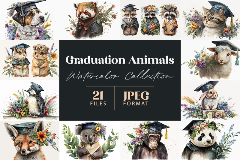 Graduation Animals Watercolor Collection By artsy-fartsy | TheHungryJPEG