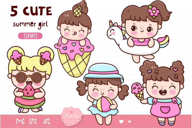 Summer girl kawaii clipart. Kid summer holiday cartoon By Vividdiy8 ...