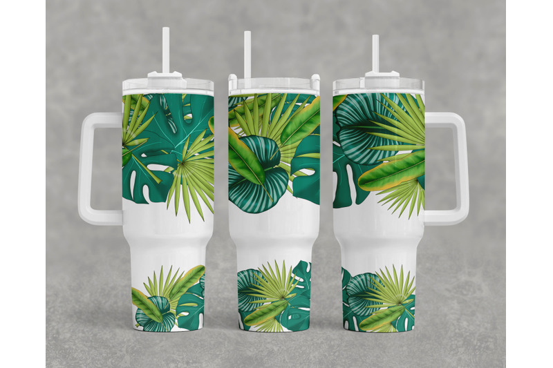 Tropical Leaves Png 40oz Quencher Tumbler Wrap Png By Tanya Kart ...