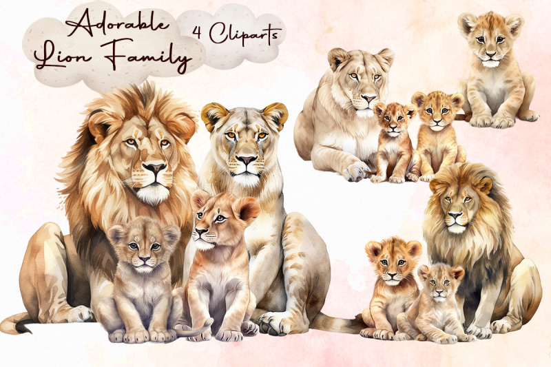 Adorable Lion Family Cliparts By Zemira | TheHungryJPEG