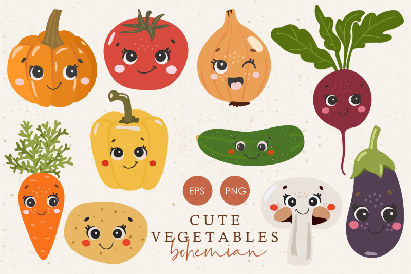 Cute vegetables clipart, Vegetables with face clipart By DesignECShop ...