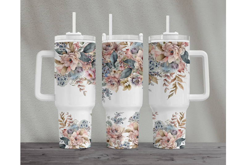 Pink Flowers 40 Oz Tumbler Wrap, Sublimation Design By Tanya Kart ...