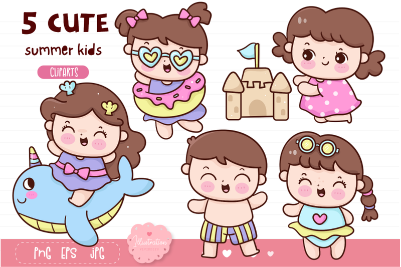 Summer kids kawaii clipart. children summer holiday cartoon By ...