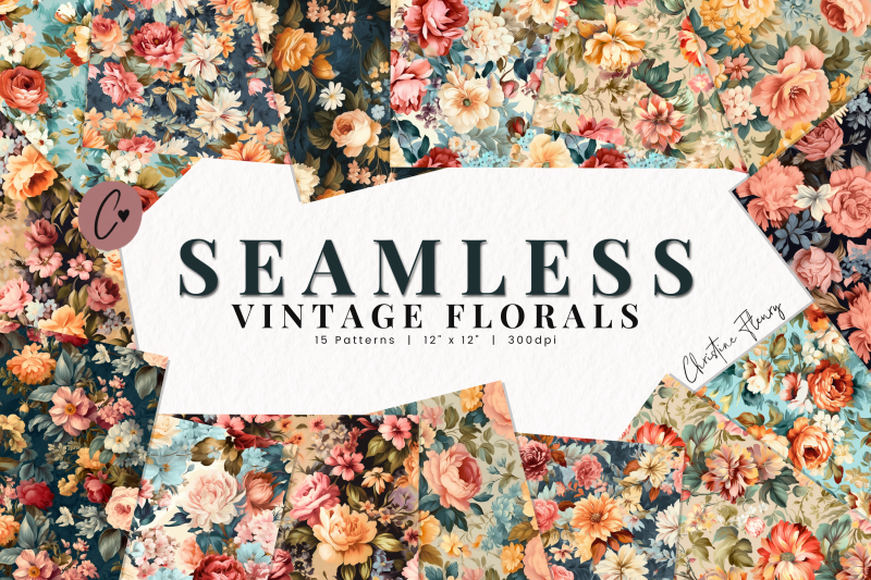 Seamless Vintage Floral Patterns By Christine Fleury | TheHungryJPEG