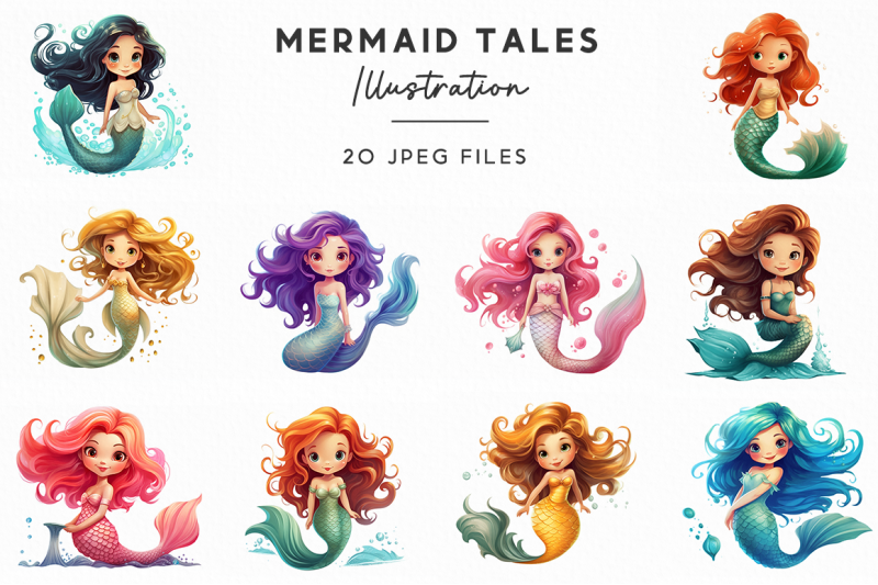 Mermaid Tales Illustration By fabricas | TheHungryJPEG