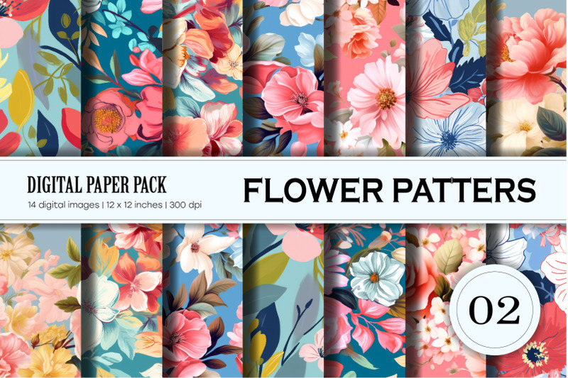 Floral Patterns 02. Digital Paper. By Keno shop | TheHungryJPEG