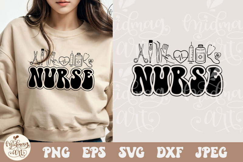 Retro Nurse SVG PNG, Nurse Wavy Text, Retro Nurse svg, Nurse Shirt svg ...