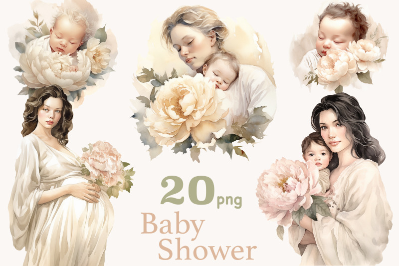 Baby Shower Clipart Bundle PNG | Mom And Baby Illustrations By ...