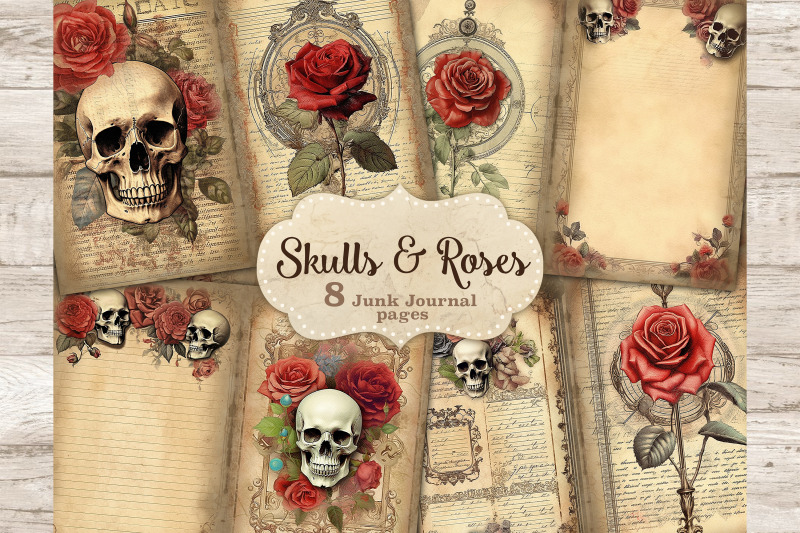 Skulls And Roses | Junk Journal Pages By GlamArtZhanna | TheHungryJPEG