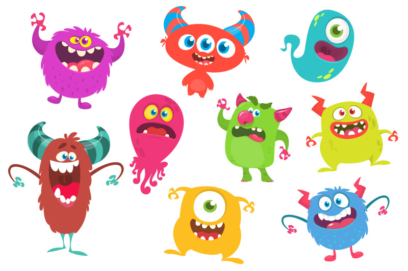 Cartoon happy colorful monsters illustrations set. By drawkman ...