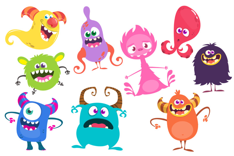 Cartoon happy colorful monsters illustrations set. By drawkman ...