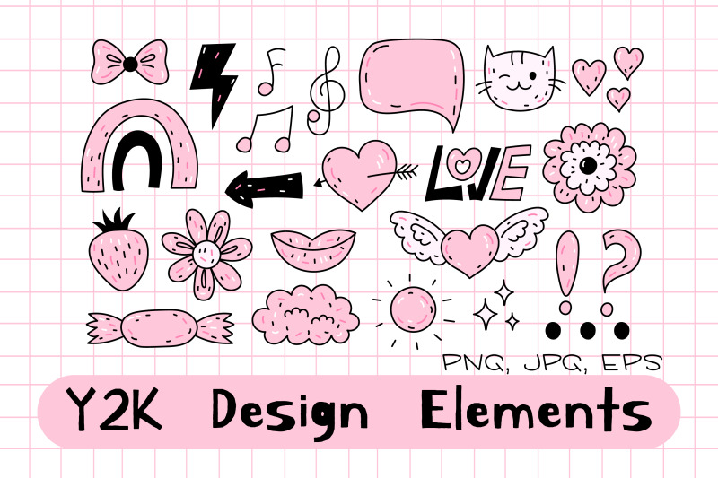 Y2k Doodle Design Elements By Rin Green | TheHungryJPEG