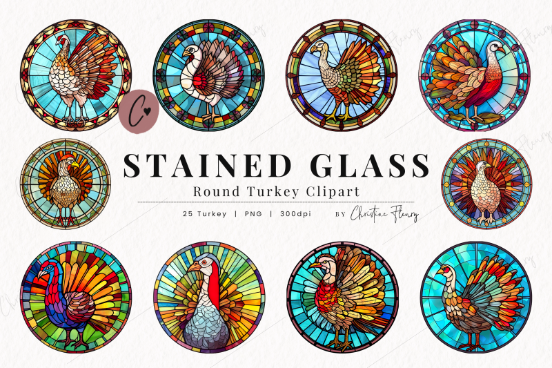 25 Round Turkey Stained Glass Clipart By Christine Fleury Thehungryjpeg 6265