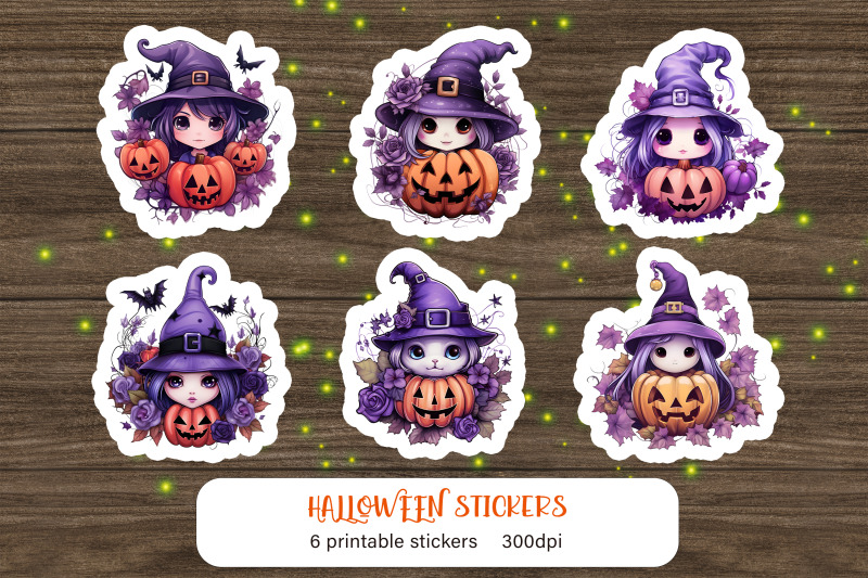 Cute cartoon witch sticker pack Halloween characters PNG By Shuneika ...