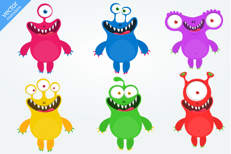 Cute Halloween Cartoon Monsters Set Vector Set Isolated By Drawkman Thehungryjpeg 9280