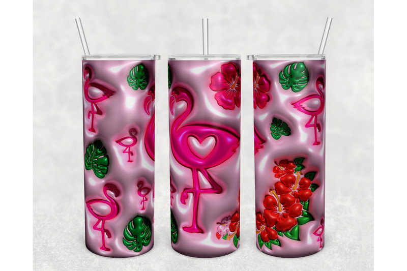 3D Inflated Flamingo Tumbler Wrap, 20oz Skinny Tumbler Sublimation PNG ...