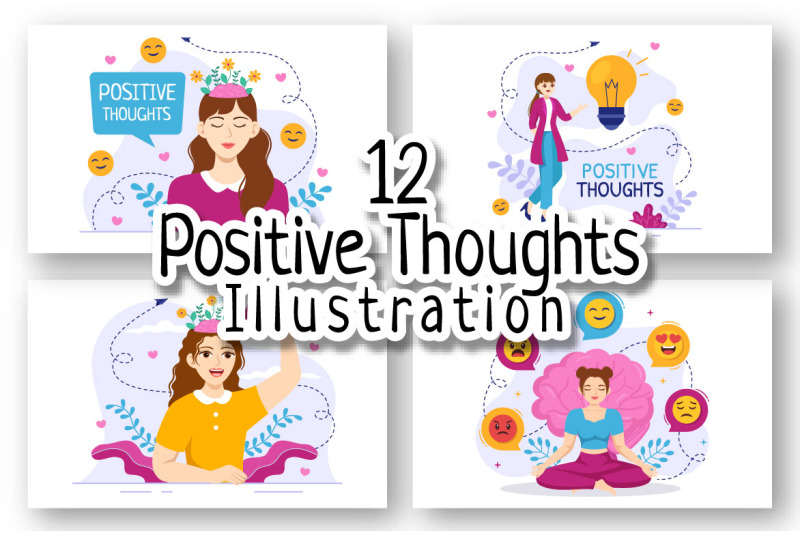 12 Positive Thoughts Vector Illustration By denayunethj | TheHungryJPEG