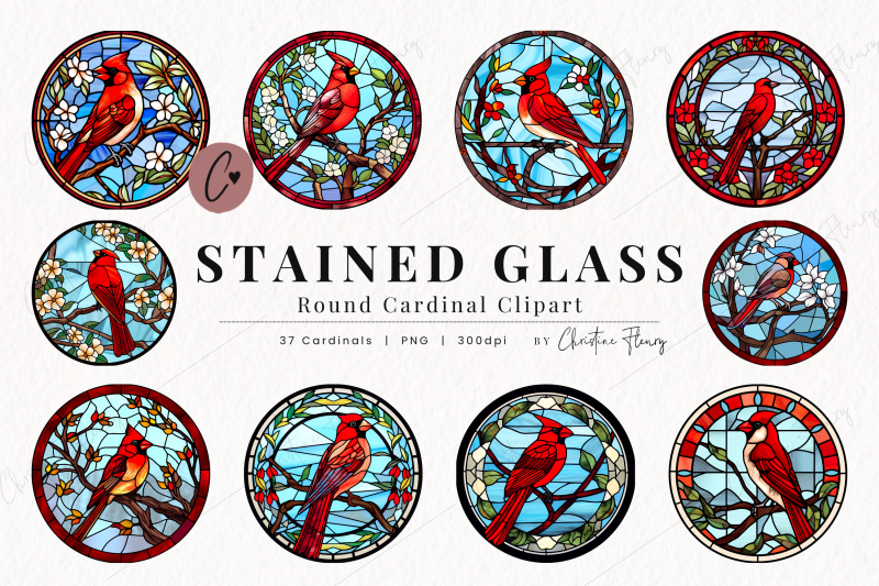 37 Round Cardinal Stained Glass Clipart By Christine Fleury Thehungryjpeg 6120