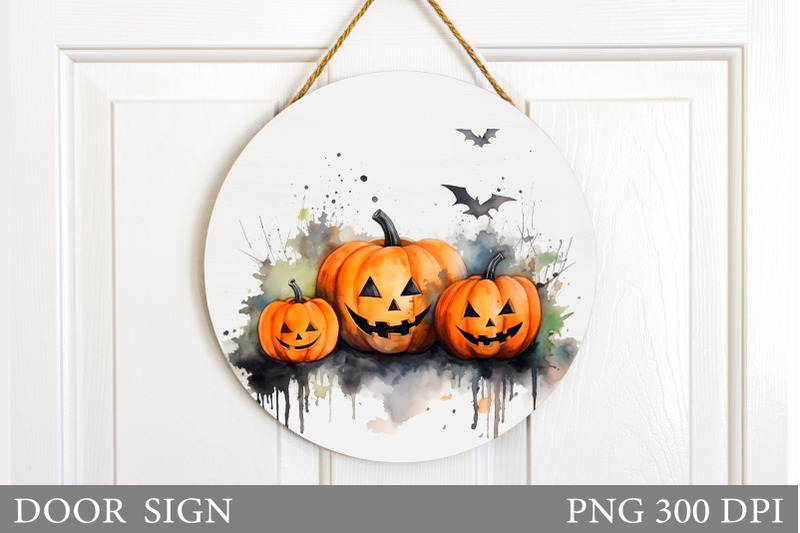 Pumpkin Door Sign Sublimation. Halloween Round Sign By IrinaShishkova ...