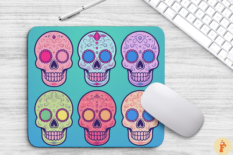 Cute Cartoon Sugar Skulls Mouse Pad By Mulew Art | TheHungryJPEG