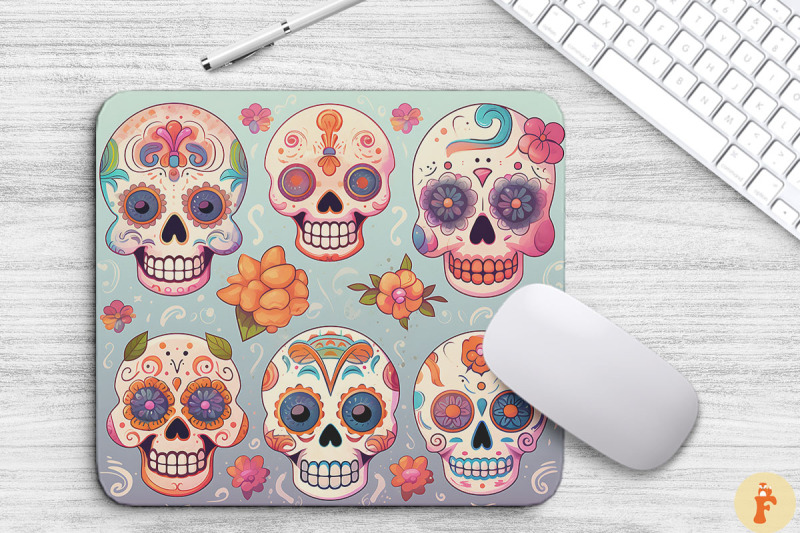 Cute Cartoon Sugar Skulls Mouse Pad By Mulew Art | TheHungryJPEG