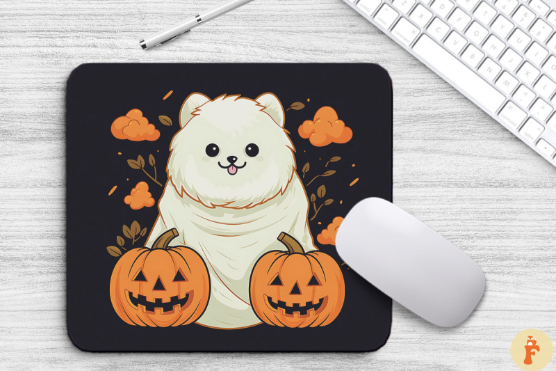 Cute Pomeranian Dog In Ghost Costume By Mulew Art | TheHungryJPEG