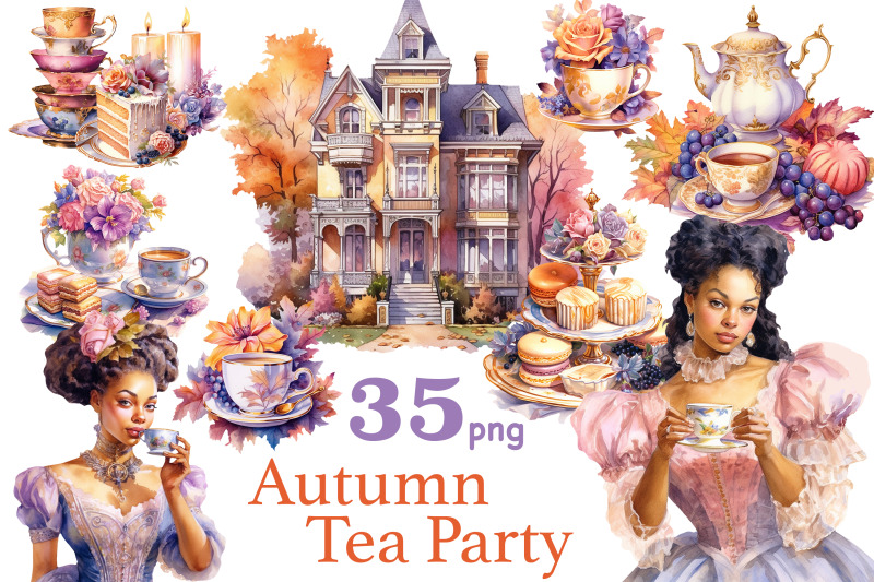 Black Woman Autumn Clipart | Tea Party By GlamArtZhanna | TheHungryJPEG