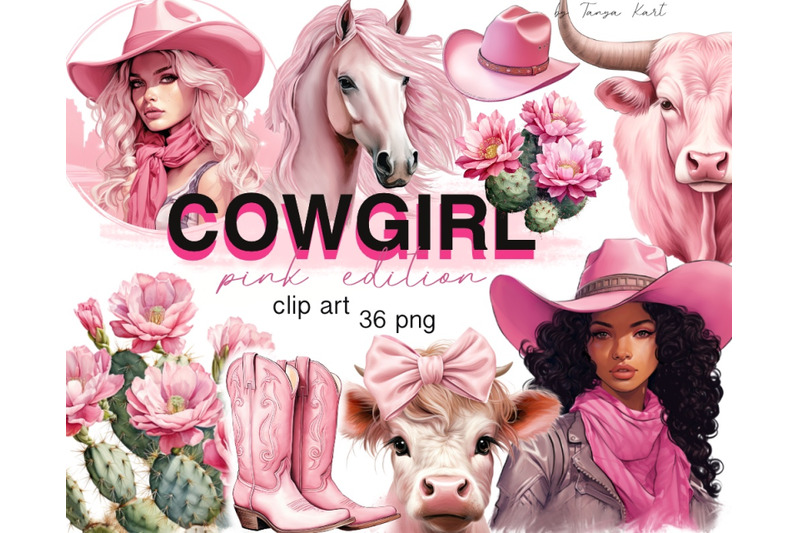 Western Pink Cowgirls Clipart Bundle By Tanya Kart | TheHungryJPEG