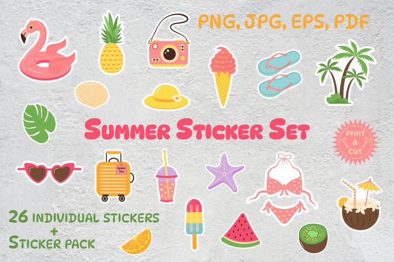 Summer Sticker Set By JulyG art store | TheHungryJPEG