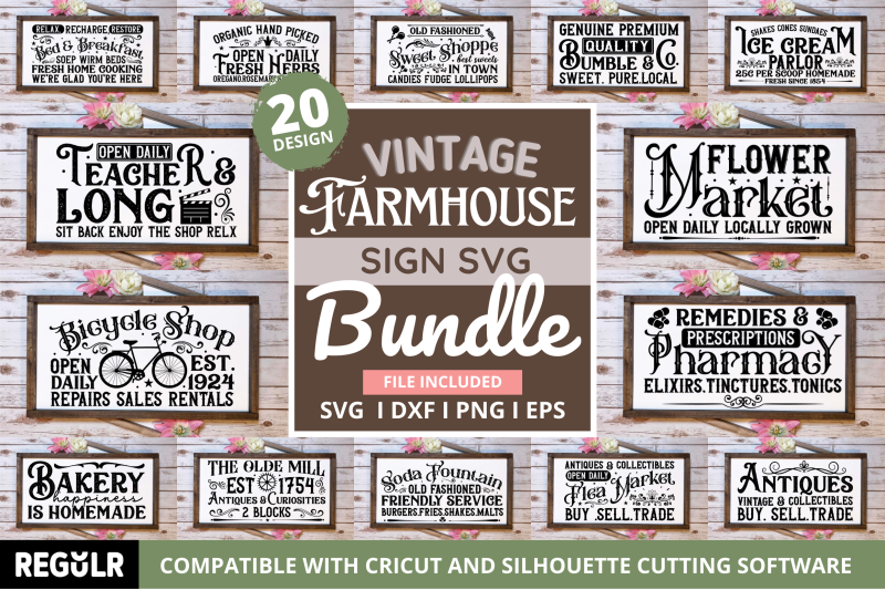 Vintage Farmhouse Sign Bundle By Regulrcrative TheHungryJPEG