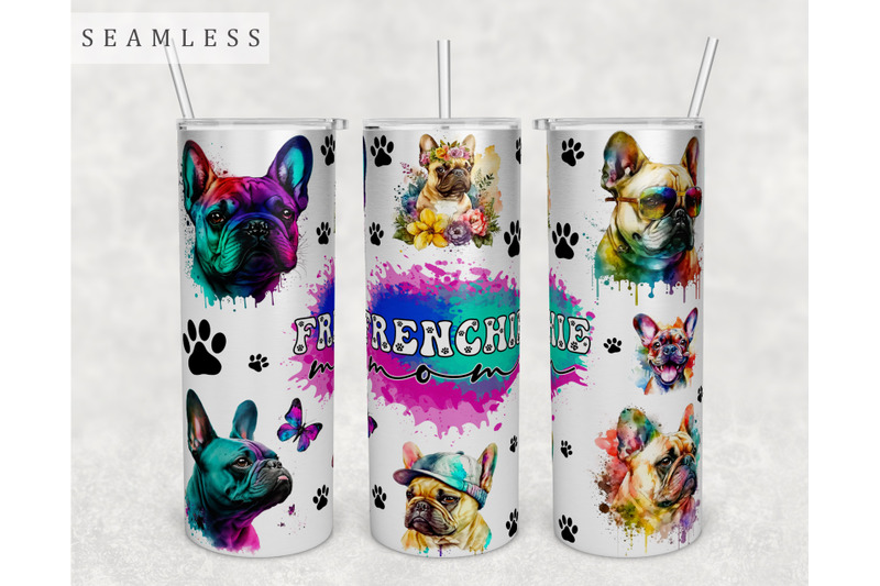 Frenchie Mom Tumbler Wrap, 20oz Skinny Tumbler Sublimation Design, PNG ...