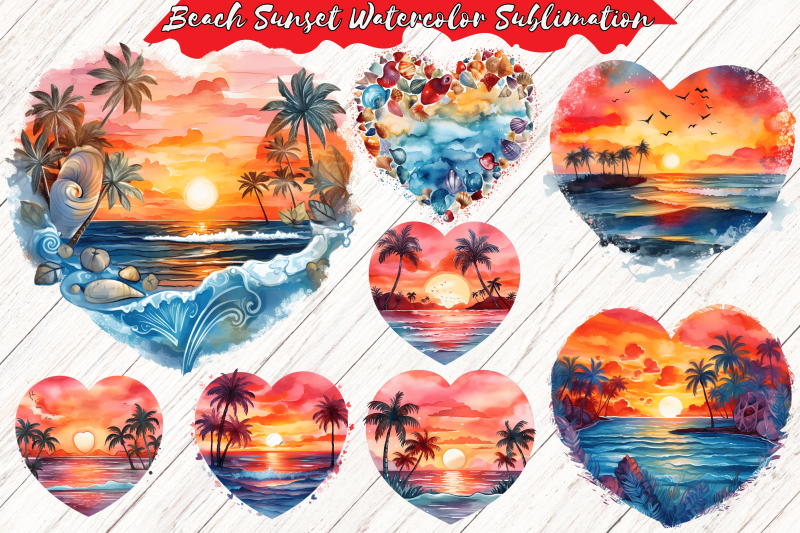 Retro Beach Sunset Watercolor Sublimation clipart By funnyarti ...