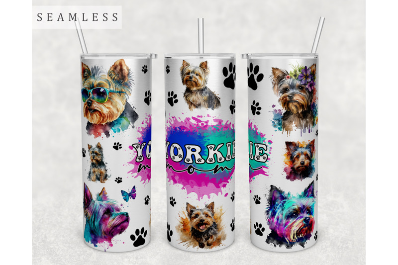 Yorkie Mom Tumbler Wrap, 20oz Skinny Tumbler Sublimation Design, PNG By ...