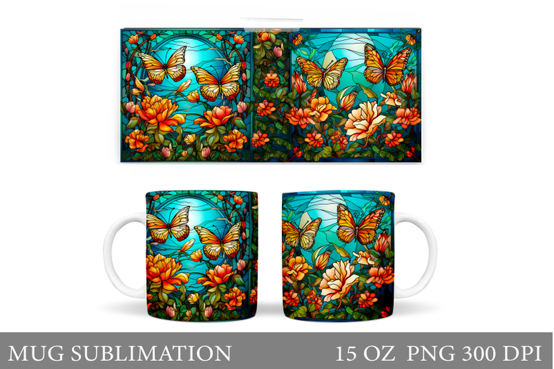 Butterfly Mug Sublimation. Stained Glass Butterfly Mug Wrap By ...