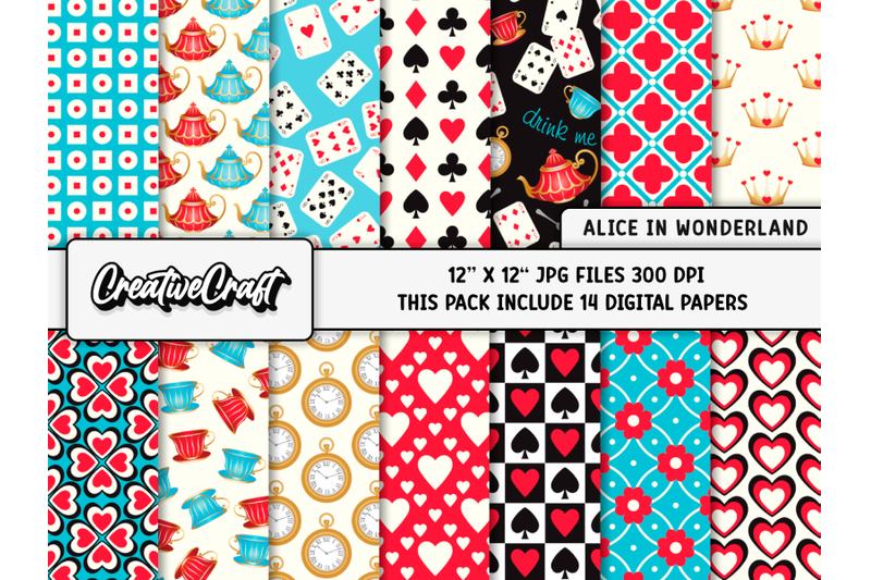 Alice in Wonderland Digital Papers, scrapbook backgrounds designs By ...