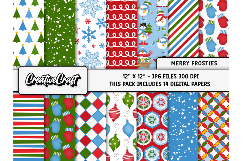 Merry Christmas Holiday DIgital Papers, scrapbook backgrounds designs ...