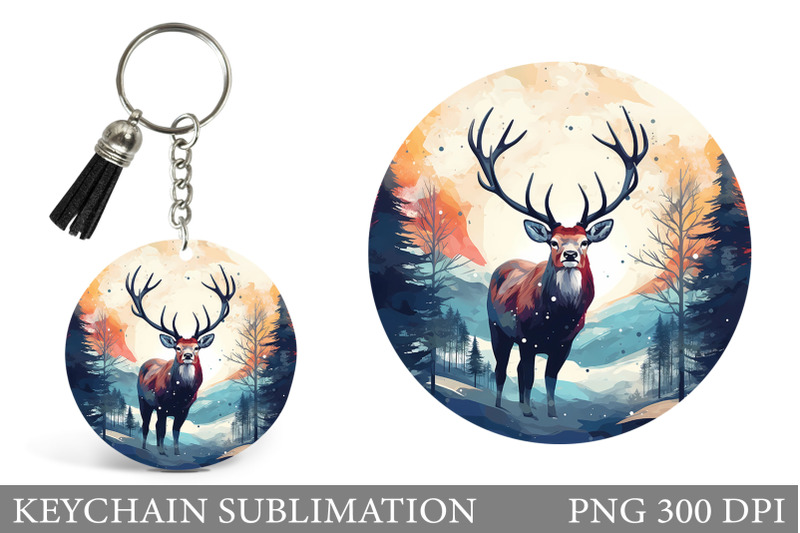 Deer Round Keychain Design. 3D Deer Keychain Sublimation By ...