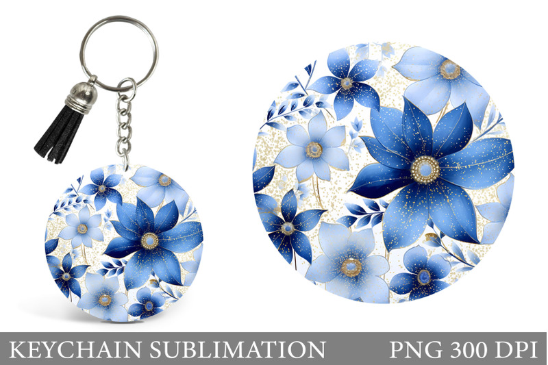 Blue Flowers Keychain. Flowers Round Keychain Design By IrinaShishkova ...