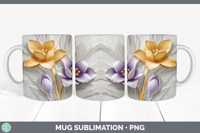 3D Crocus Flowers Mug Wrap | Sublimation Coffee Cup Design By Enliven ...