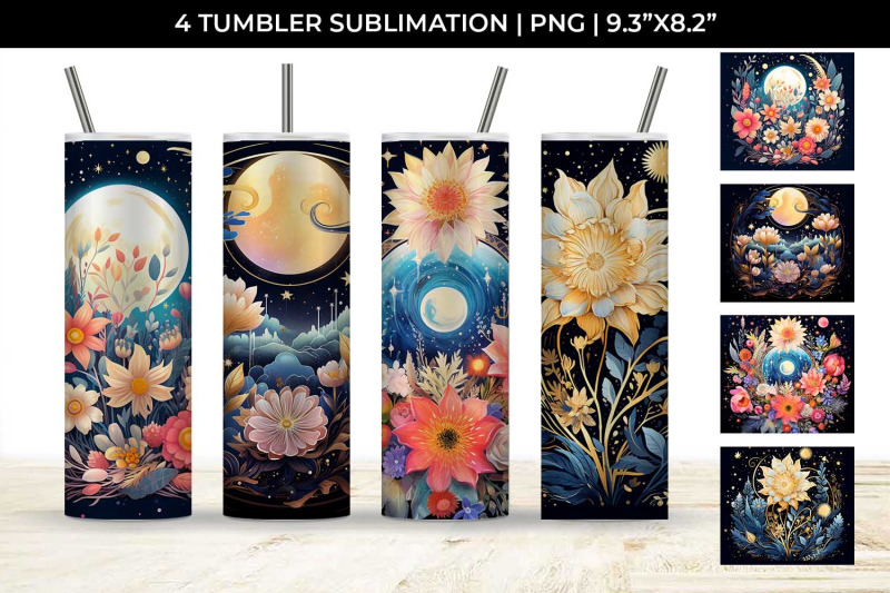 Celestial Garden Blooms - Sublimation Tumbler Wrap Bundle By Sintegra ...