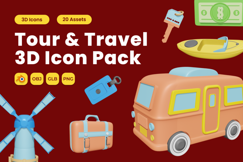 Tour and Travel 3D Icon Pack Vol 2 By twinletter store | TheHungryJPEG