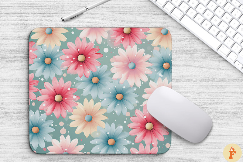 Pastel Flowers And Polka Dot Mouse Pad By Mulew Art | TheHungryJPEG