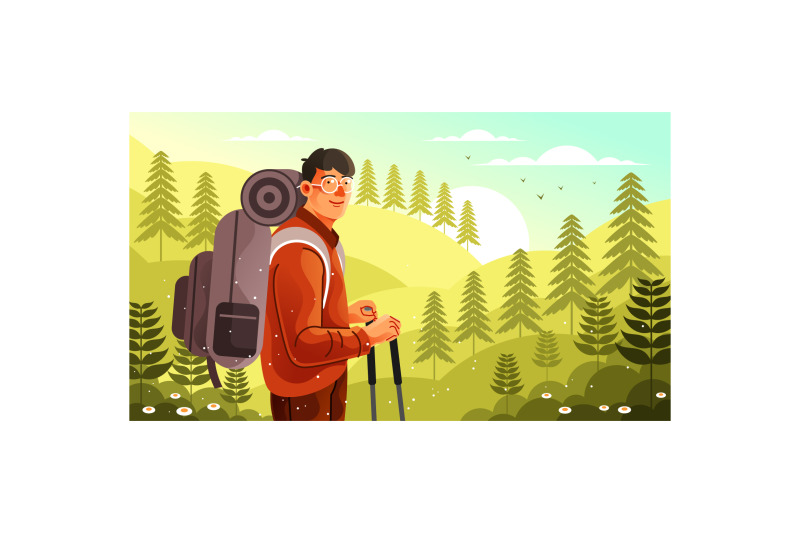 Man Hiking On Mountain Illustration By Ianmikraz Studio 