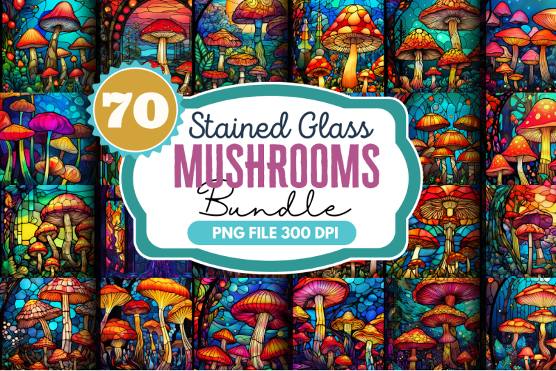 Stained Glass Mushrooms Backgrounds Bundle By Regulrcrative | TheHungryJPEG